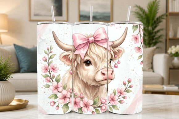 Download Cherry Blossom Highland Cow 20oz Skinny - Premium Resources