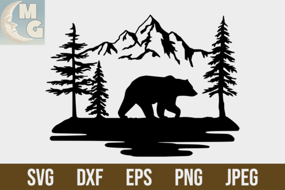 Download Bear Mountain Scene Silhouette SVG DXF - Mountain scene Collection