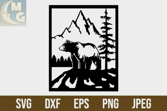 Download Framed Bear Mountain Scene 1 SVG DXF - Mountain scene Collection