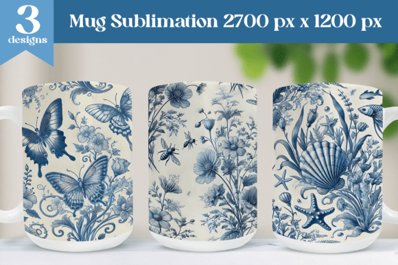 Download Blue Toile Chinoiserie Mug Wrap Design - Premium Resources