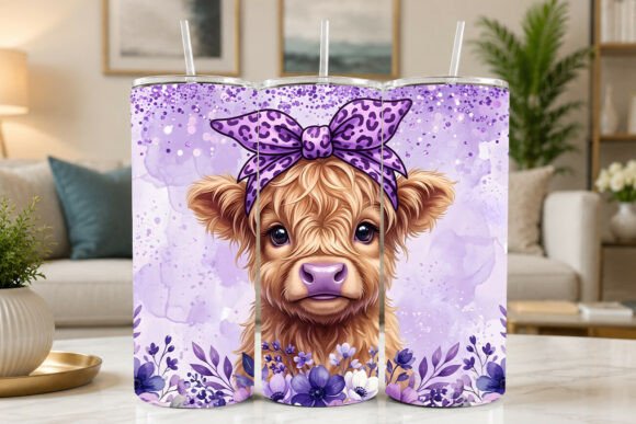 Download Cute Highland Cow Purple Cheetah Tumbler - Premium Bundle